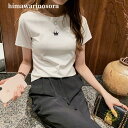 Tシャツ 半袖 ラウンド襟 刺しゅう 王冠 無地 シンプル カラバリ レディース トップス