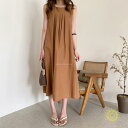 ワンピース ノースリーブ 夏服 麻混 リネン混 春夏 カジュアル Aラインワンピース 綿麻 レディース フリーサイズ ギャザー 夏 きれいめ 無地 ロング丈(4)