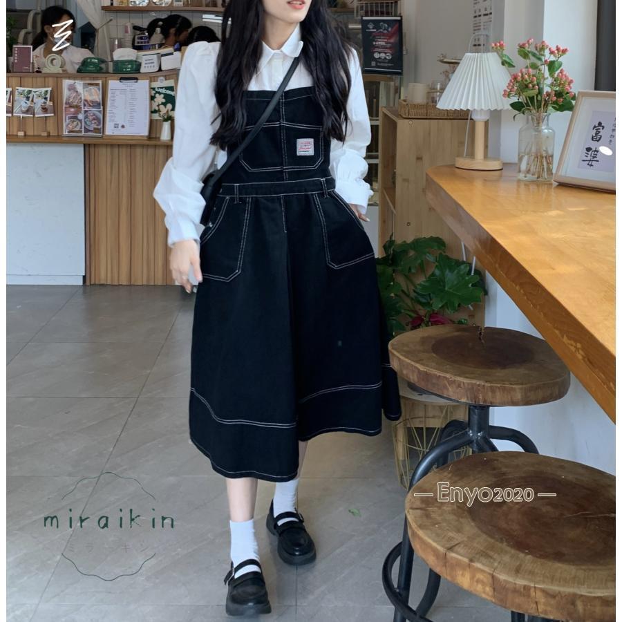 デニムサロペット サロペット オーバーオール ジャンパースカート オールインワン ロング丈 ゆったり 無地 可愛い 低身長 小柄 カジュアル 20代30代40代50代