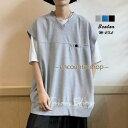 ベスト メンズ Tシャツ カットソー 半袖 Vネック ワイドシルエット ドロップショルダー カジュアル 春 夏 春夏 春服 夏服 服夏