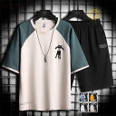 上下セット メンズ ジャージ セットアップ スポーツウェア 半袖Tシャツ 七分丈パンツ カジュアル おしゃれ 大きいサイズ 通気 夏(4)
