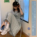 春 夏 ワンピース 半袖 レディース サマーワンピース ロングワンピ チェック柄 マキシ丈ワンピース 夏 半袖ワンピース スクエアネック ミモレワンピース(4)
