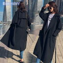 トレンチコート レディース 40代 ロング丈ジャケット スプリングコート 春コート 黒 アウター 秋服 風 オーバー 30代 40代 50代 大きいサイズ オシ...