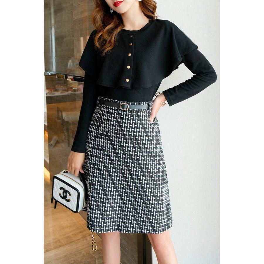 ワンピース レディース 秋 冬 きれいめ 膝丈ワンピースセットアップ 40代 マントニットソー チェック柄 ラシャスカート 長袖 ワンピース オシャレ