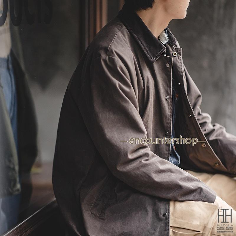 ステンカラーコート ワックスコート メンズ コーデュロイ襟 撥水 防水 防汚 防キズ 綿 ハンティング ワックス バルマカンコート ビジネスコート 大きいサイズ