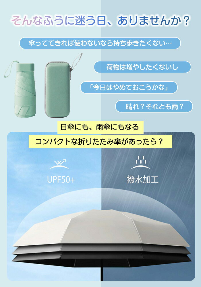 涼しい コンパクト 折り畳み傘 220g UPF50+ UVカット 遮光率100% 遮熱 抗風 ポケッ...