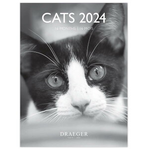 ドレジャー 2024年 スモールカレンダー CATS BLACK & WHITE 壁掛けタイプ 猫 モノクロ スケジュール 写真 日本の祝日シール付き 輸入雑貨(79008018)