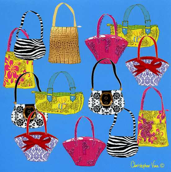 クリストファーヴァインデザイン【グリーティングカード】カラフルなバッグ【封筒付き/白】【封筒サイズ/155×155mm】【カードサイズ/150×150mm】【中面/無地】【キラキラのフリッター加工あり】