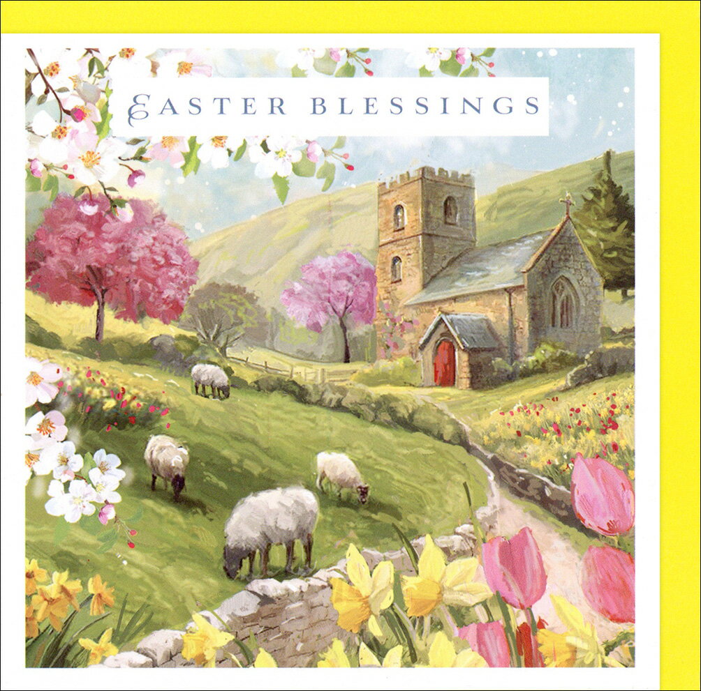 グリーティングカード イースター「花園の教会」 封筒127×127mm メッセージカード イラスト かわいい...