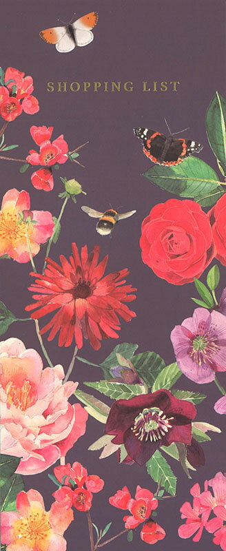 マグネット付メモパッド 蝶柄 花柄 ギフトステーショナリーメモ帳 赤 レッド 贈り物 文房具 英国 誕生日 新生活 母の日(GDNLSTPD)