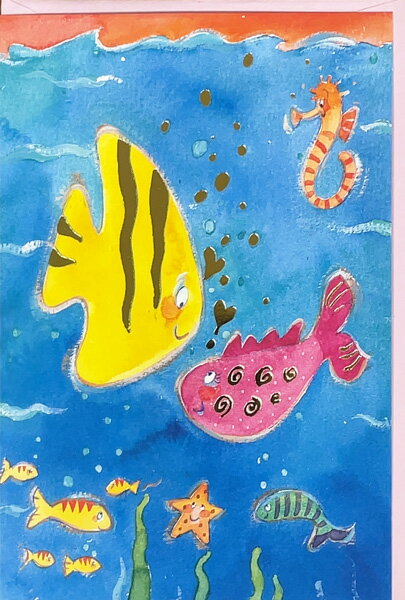 グリーティングカード【多目的】A&Pシリーズ「海のカップル」【封筒付き/ピンク】【封筒サイズ/183×121mm】メッセージカード 箔押し加工 定型サイズ 封筒...