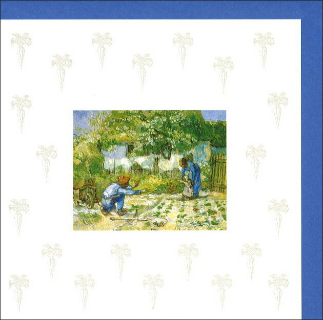 グリーティングカード 多目的 ゴッホ「最初のステップ」 封筒160×160mm 群青 ボーダー アート メッセー..