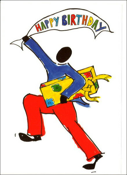 グリーティングカード 誕生日 バースデー JIVE「プレセント」 封筒110×152mm 人物 抽象画 メッセージカード 定形サイズ 輸入雑貨(JGC118)