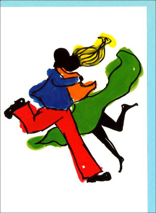 グリーティングカード 多目的 ジェスチャー3 水色 封筒185×135mm 抽象画 メッセージカード 輸入雑貨(JSM804)