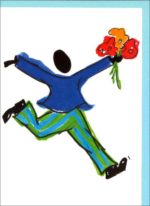 グリーティングカード 多目的 ジェスチャー5 水色 封筒185×135mm 抽象画 メッセージカード 輸入雑貨(JSM806)