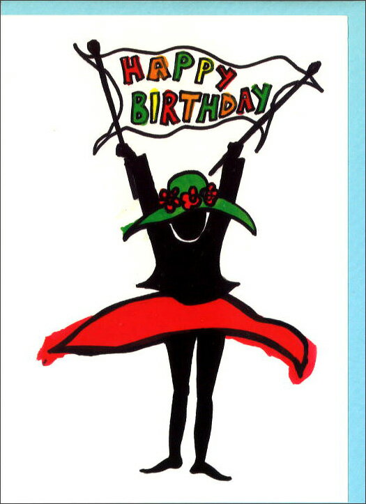 グリーティングカード 誕生日 バースデー ジェスチャー9 水色 封筒185×135mm 抽象画 メッセージカード 輸入雑貨(JSM814)