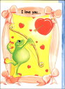 グリーティングカード 多目的 LOVEカエル「I LOVE YOU 弓矢」 封筒184×132mm イラスト メッセージカード 輸入雑貨(PSDRBF-030)