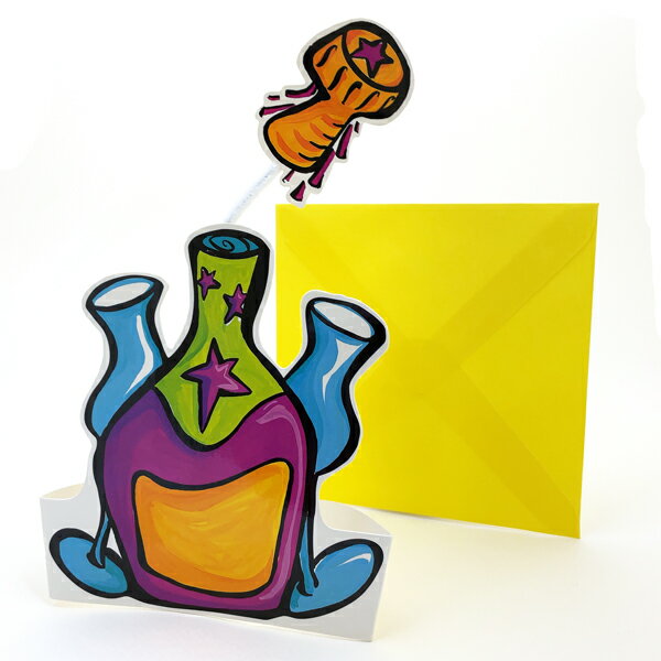 グリーティングカード 多目的 スタンドカード「ボトル」 封筒165×165mm イラスト メッセージカード モール付き 輸入雑貨(STA08)