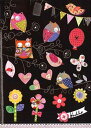 ポストカード ステッカータイプ イラスト「フクロウと花」105×150mm 郵便はがき シール 箔押し加工あり