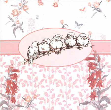 グリーティングカード【誕生日/バースデー】「小鳥と花」【封筒/165×165mm】【封筒の色/アイボリー】【中面/「Happy birthday」】【キラキラのフリッター加工】