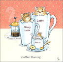 グリーティングカード 多目的 ピーター・クロスシリーズ「コーヒーカップに入った猫とねずみ」 封筒163×163mm 動物 メッセージカード ギフト デボズ加工 ...