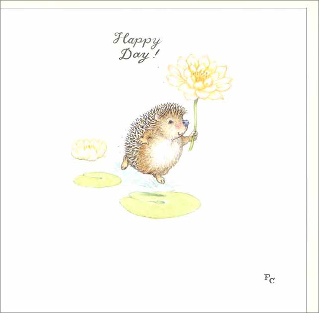 グリーティングカード 多目的 母の日 ピーター・クロス「花を持ったハリネズミ」 封筒163×163mm 動物 メッセージカード ギフト デボズ加工 (PCII0...