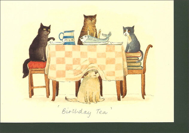 グリーティングカード 多目的「お誕生日のティーパーティ」 封筒115×162mm 定形サイズ イラスト 絵本 動物 メッセージカード ギフト TWO BAD M...