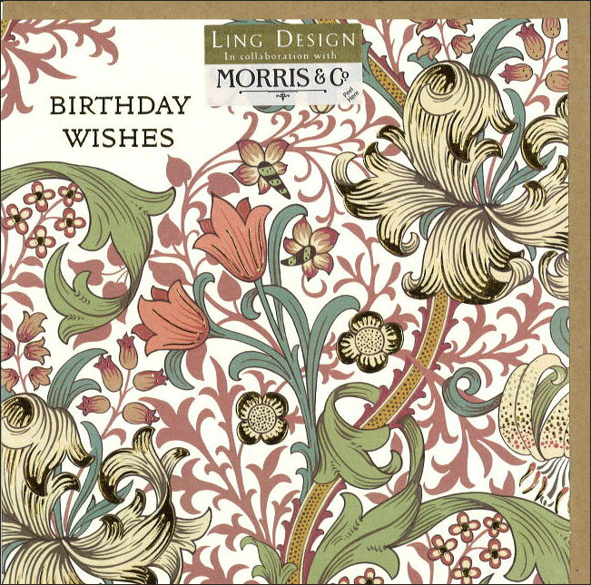 グリーティングカード 誕生日 バースデー ウィリアムモリス「ゴールデンリリー」 封筒165×165mm William Morris 思想家 モダンデザイン 花柄 メッセージカード おしゃれ(IJ0070)