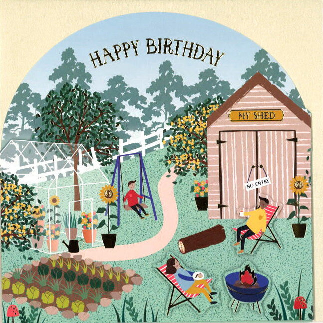グリーティングカード 誕生日 バースデー「マイ・ガーデン」封筒165×165mm メッセージカード デコパージュ おしゃれ ギフト 輸入雑貨(WIER0009)