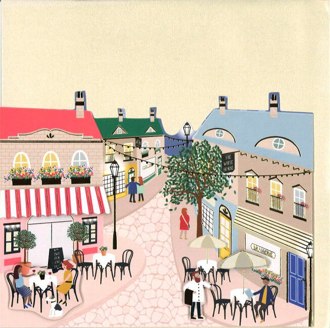 グリーティングカード 誕生日 バースデー「テラスレストラン」封筒165×165mm メッセージカード デコパージュ おしゃれ ギフト 輸入雑貨(WIER0012...