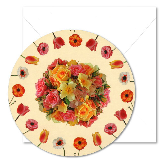 グリーティングカード 多目的 フォトマニーラウンド「花束」150×150mm ダイカット イラスト メッセージカード