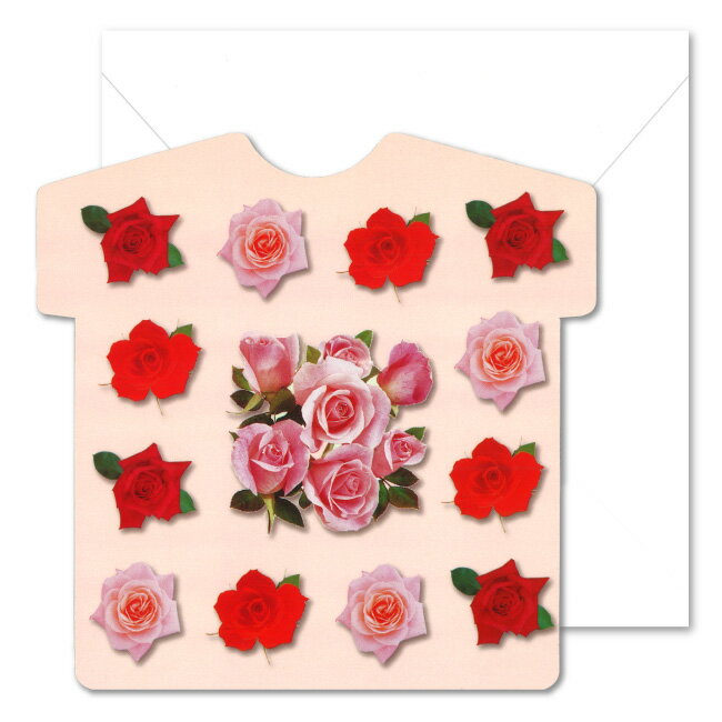 グリーティングカード 多目的 フォトマニーTシャツ「バラ」150×150mm 花 ダイカット イラスト メッセージカード