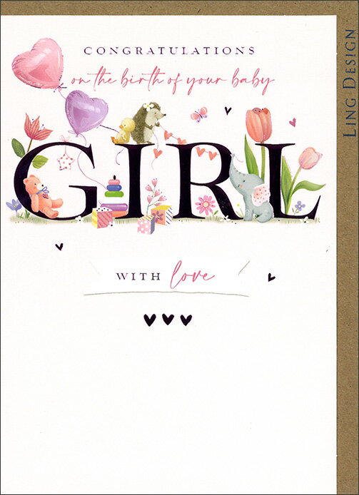 グリーティングカード 出産祝い ベビーカード「ベビーガール」 メッセージカード 女の子おもちゃ柄 封..