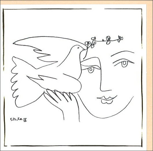 グリーティングカード 多目的 アート ピカソ「平和の顔」 封筒135×135 mm 箔押し加工 メッセージカード ギフト(LMS70041)