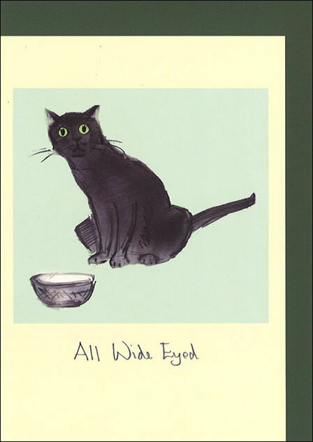 グリーティングカード 多目的「両眼を見開いて」 封筒115×162mm 定形サイズ 動物 猫 イラスト 絵本 メ..