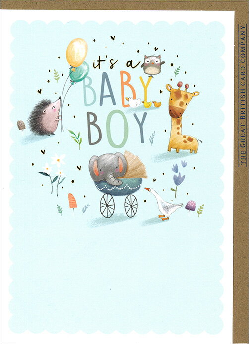 グリーティングカード 出産祝い ベビーカード「ベビーカートボーイ」 メッセージカード 男の子ベビーア..