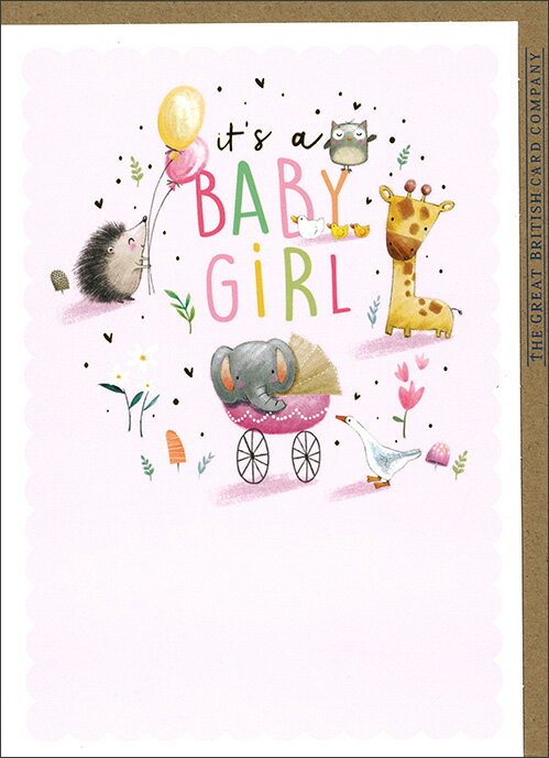 グリーティングカード 出産祝い ベビーカード「ベビーカートガール」 メッセージカード 女の子ベビーア..