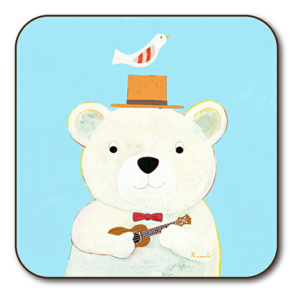 コースター イラスト 山田和明「ぼくのウクレレ」 90×90mm イラスト しろくま ミュージック 絵本作家 ..