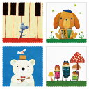 クリーニングクロス4枚セット 山田和明 150×150mm メガネ拭き レンズクリーナー 絵本作家 イラスト 動物 楽器(KYG-SET2)