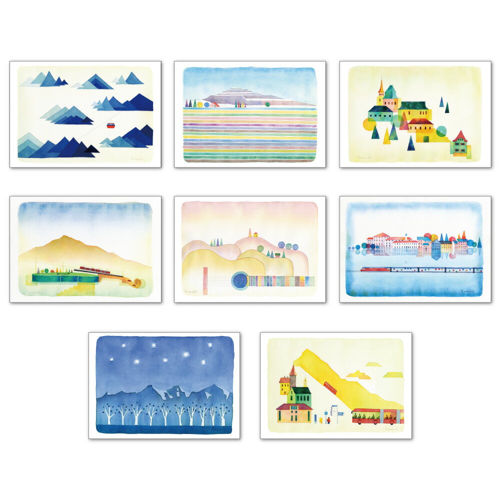 ポストカード8枚セット イラスト 山田和明 105×150mm 絵本作家 イラストレーター 水彩画 楽器 おしゃれ メッセージカード 郵便はがき(YKY-SET2)