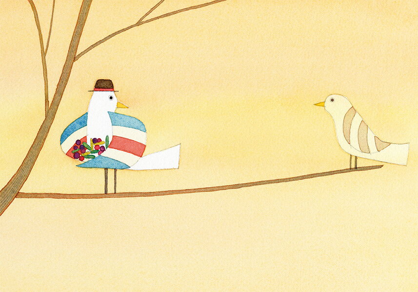 ポストカード イラスト 山田和明 モノポの巣「こんにちは」105×150mm 絵本作家 水彩画 メッセージカード 郵便はがき(YKY-032)