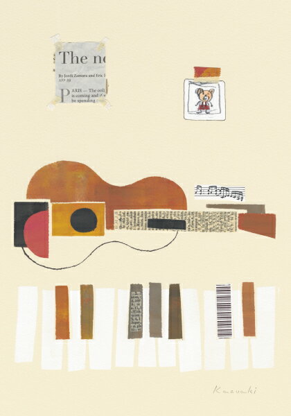 ポストカード イラスト 山田和明「Duet」105×150mm 絵本作家 楽器 音楽 水彩画 郵便はがき(YKY-092)