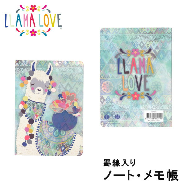 【LLAMA LOVE（ラマラブ）】 ノート(LS028)罫線付き/手帳/メモ帳/小さい/ギフト/贈り物/母の日/女性向け/レディース/メルヘン/エスニック/ファンシー/かわいい/おしゃれ/モチーフ/動物/リャマ/文房具/ステーショナリー/日用品/輸入雑貨