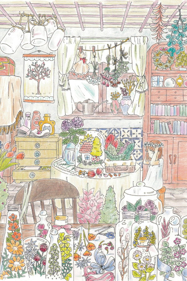 ポストカード イラスト かわいみな「お花雑貨の部屋」100×150mm 郵便はがき メッセ...