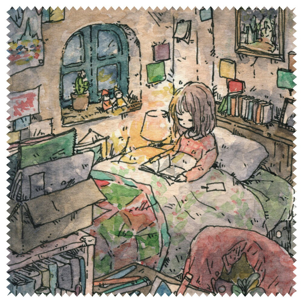 クリーニングクロス かわいみな「夜の読書」 150×150mm メガネ拭き レンズクリーナー 眼鏡クリーナー かわいい(MKG-103)