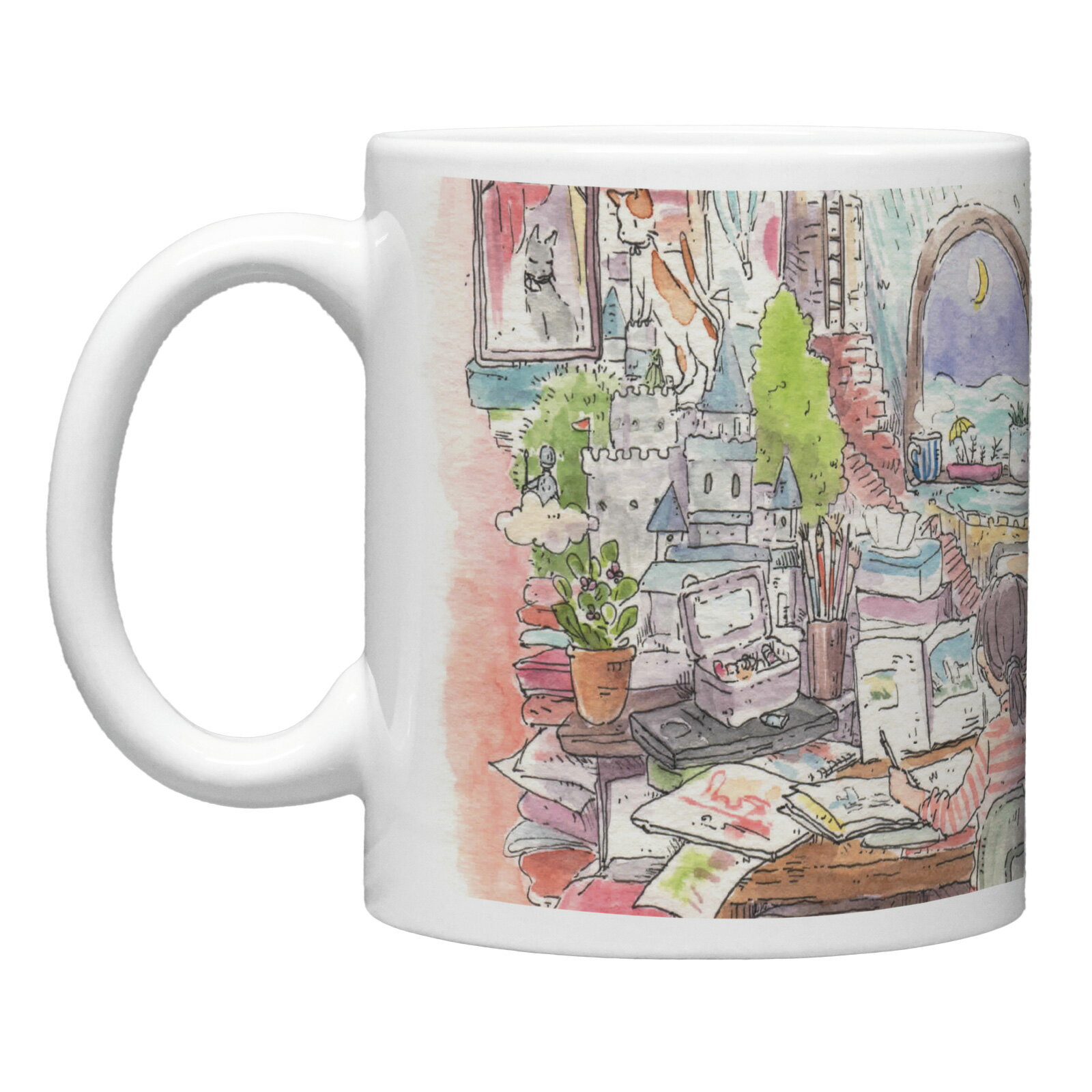 マグカップ かわいみな「絵本作家の部屋」 イラストレーター 白 ホワイト かわいい 陶器(MKMG-004)