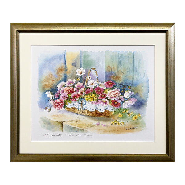 ダニエル・レボウ「花かご」マット付き額縁【エメラルドゴールド】壁掛け 額縁 絵画 アンティーク オフィス インテリア 卒業祝い日本製(FR-DL-47)