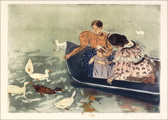 ポストカード アート カサット「アヒルに餌をやる」105×148mm 名画 メッセージカード 郵便はがき コレクション(VD8263)