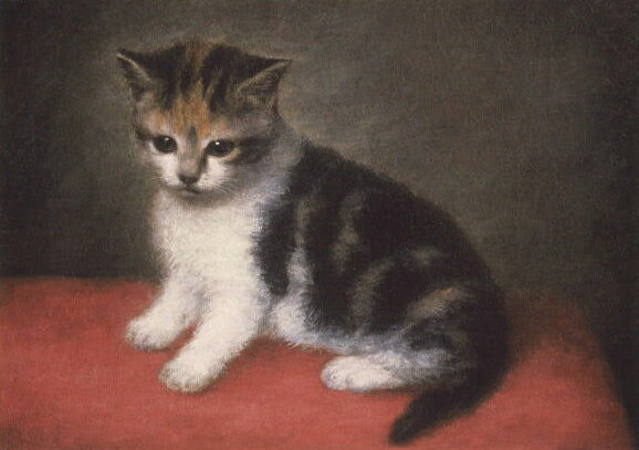 ポストカード アート スタッブス「ミスアンホワイトの子猫」105×148mm 名画 メッセージカード 郵便はがき コレクション(VD9232)