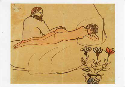 ポストカード アート ピカソ「ピカソと裸婦」105×150mm 名画 メッセージカード 郵便はがき コレクション(HZN3587)
